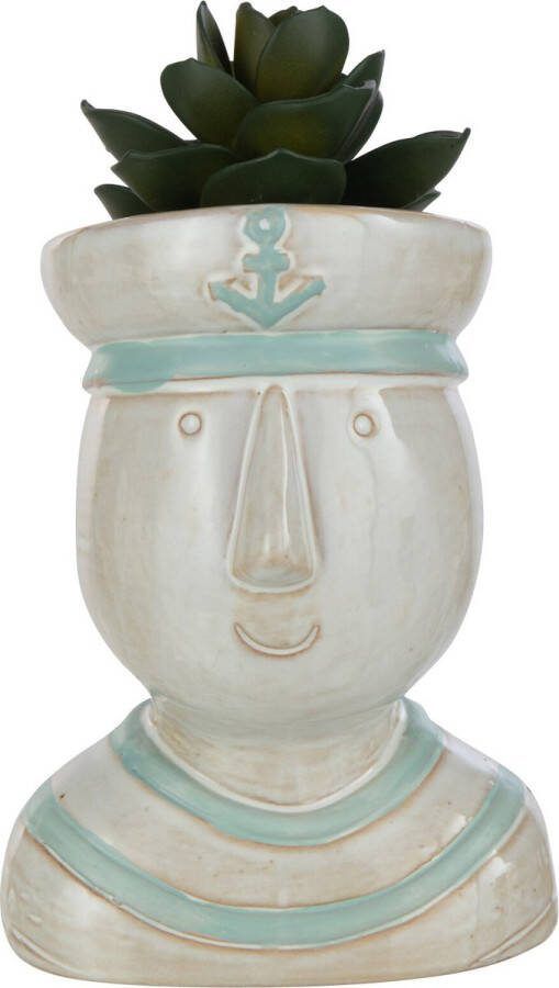 J-Line bloempot Hoofd Zeeman porselein wit azuur large 2 stuks