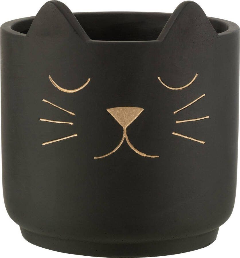 J-Line Bloempot Kat Keramiek Zwart Goud Large Ø 19.00 cm