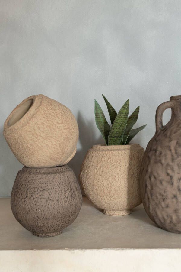 J-Line Bloempot Keramiek Taupe Bruin Small Assortiment Van 2 Ø 15.50 cm 2 stuks