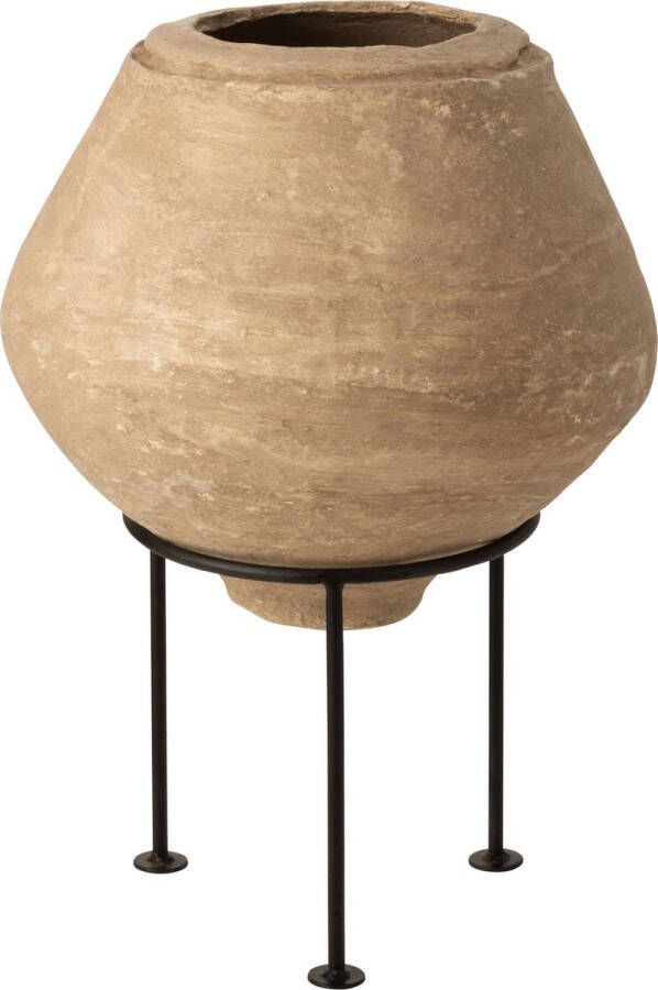J-Line Pot Op Voet Chad Papier Mache Bruin (handgeschilderd)