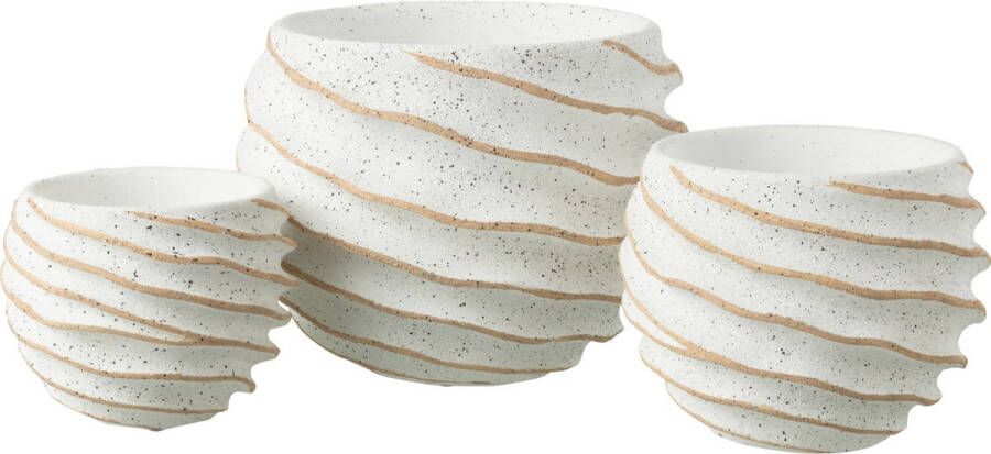 J-Line Bloempot Streep Keramiek Wit Beige Large Ø 27.00 cm
