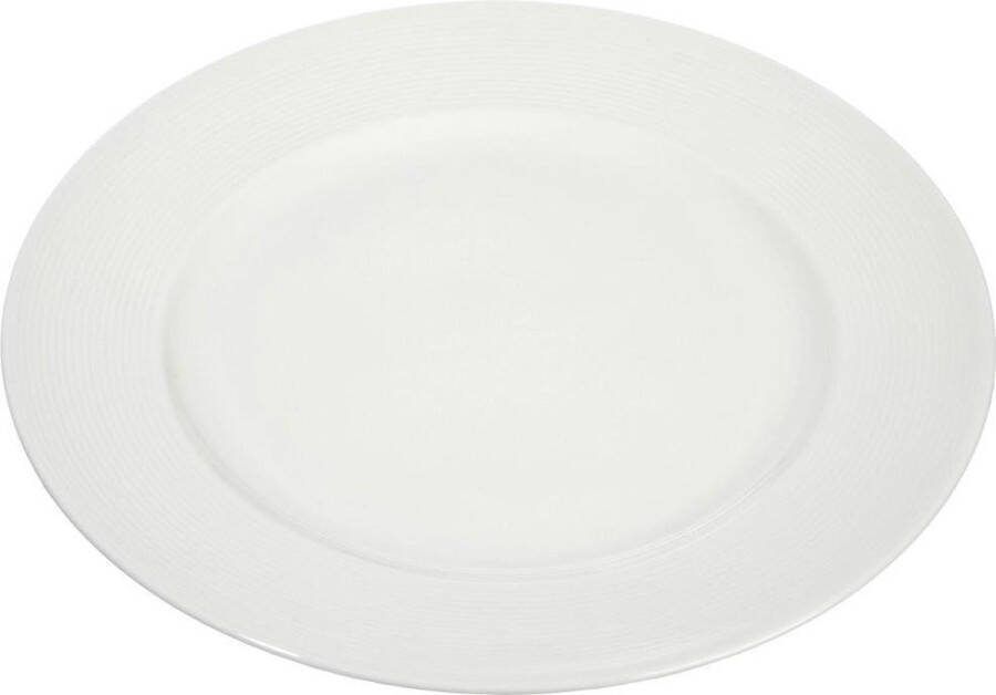 J-Line Bord Rond Streep Porselein Wit 30X30x3cm 6 stuks