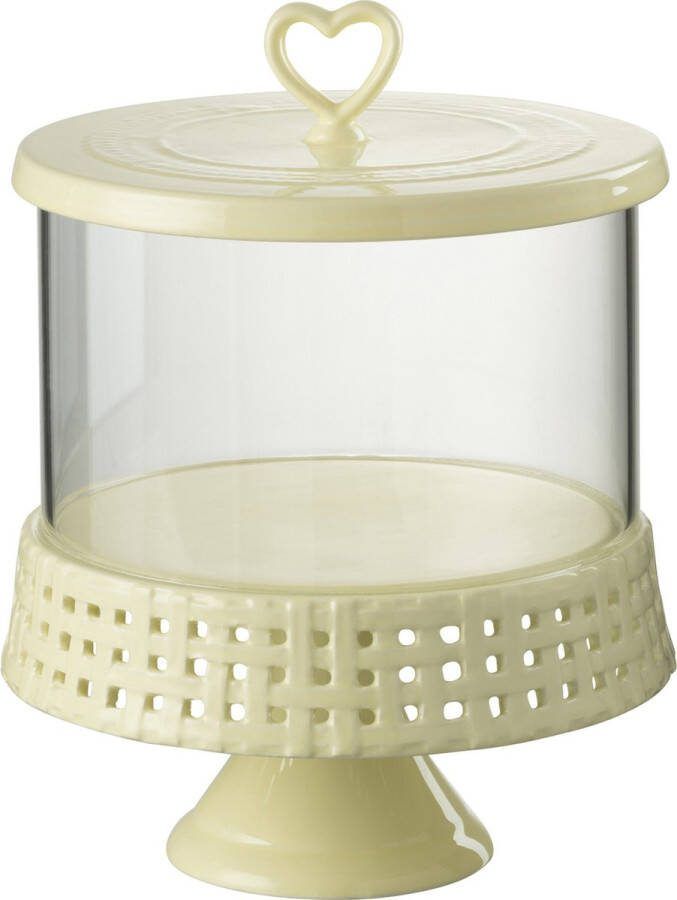 J-Line Cake bord onder glas taartplateau keramiek geel large woonaccessoires