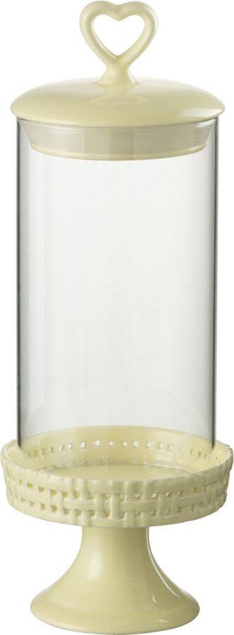J-Line Cake bord onder glas taartplateau keramiek geel medium woonaccessoires