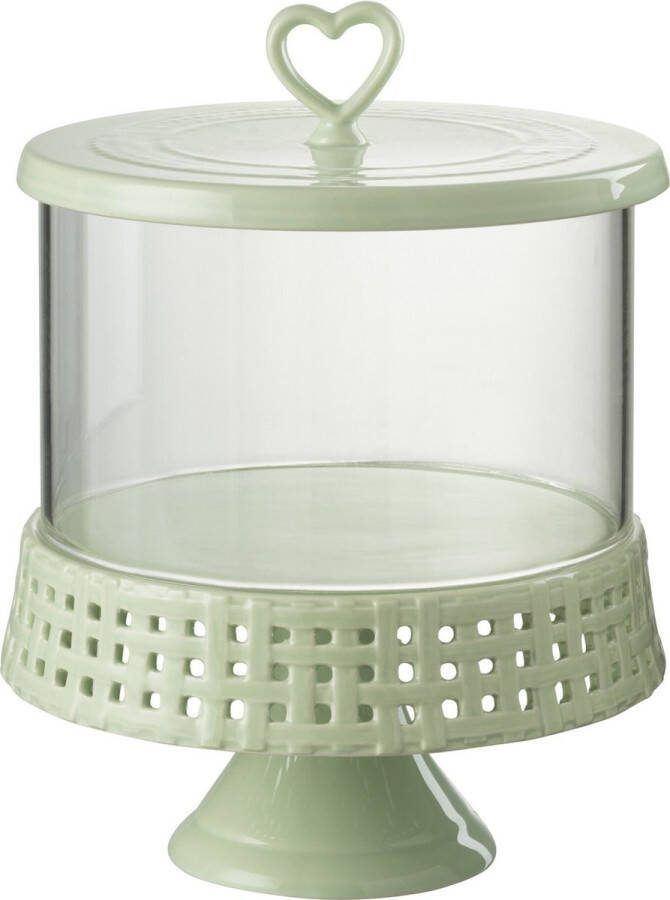 J-Line Cake bord onder glas taartplateau keramiek groen large woonaccessoires