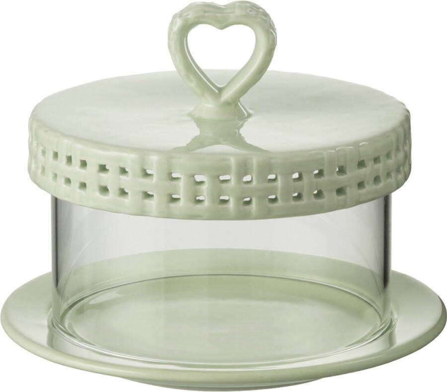 J-Line Cake bord onder glas taartplateau keramiek groen small woonaccessoires