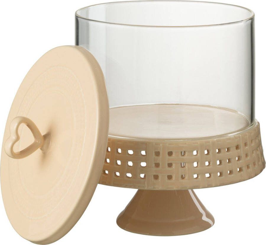 J-Line Cake bord onder glas taartplateau keramiek perzik large woonaccessoires