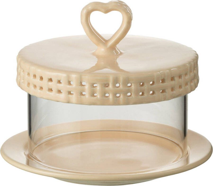 J-Line Cake bord onder glas taartplateau keramiek perzik small woonaccessoires