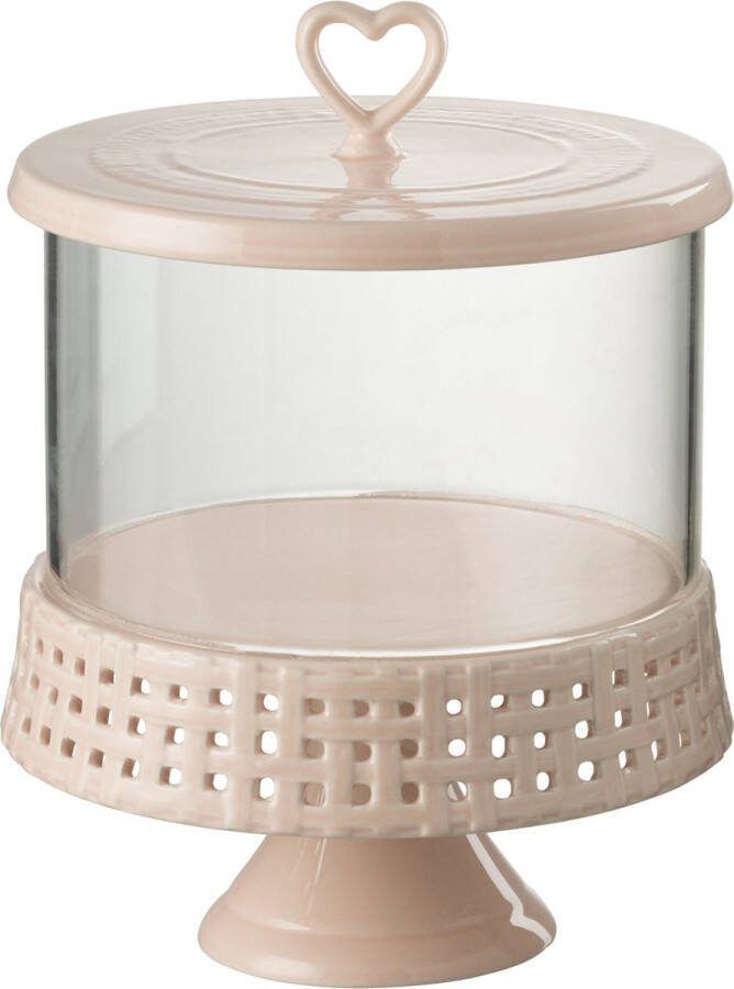 J-Line Cake bord onder glas taartplateau keramiek roze large woonaccessoires