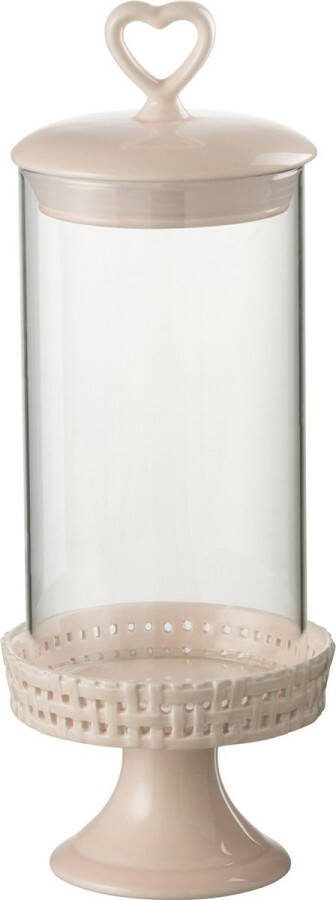 J-Line Cake bord onder glas taartplateau keramiek roze medium woonaccessoires