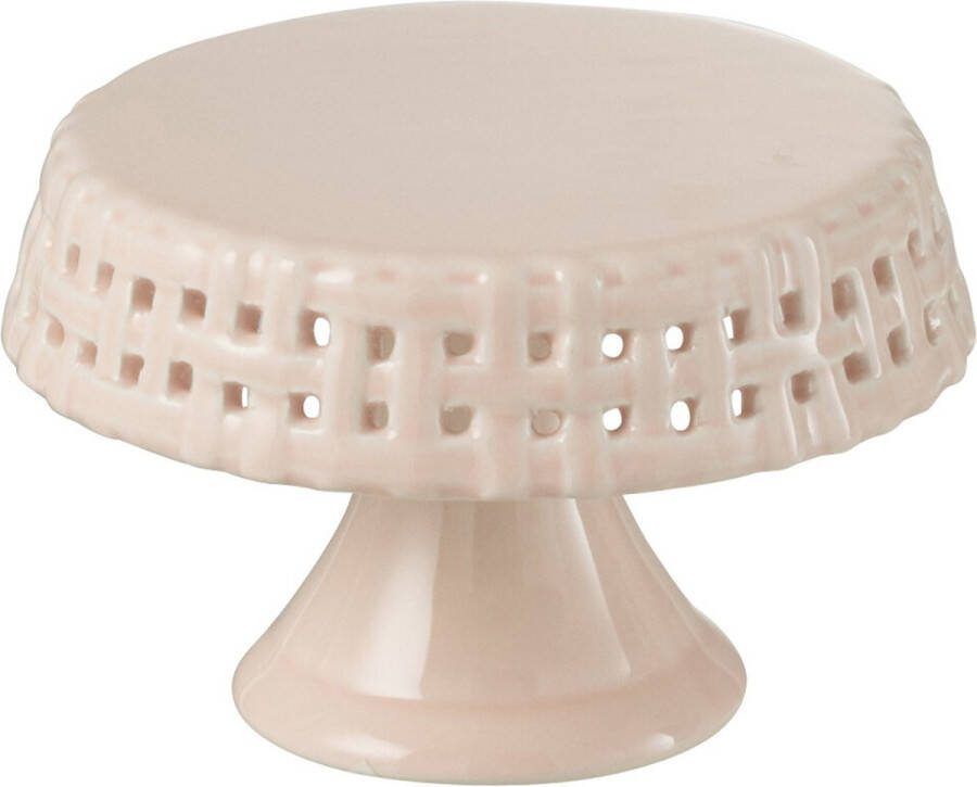 J-Line Cake bord onder glas taartplateau keramiek roze small woonaccessoires
