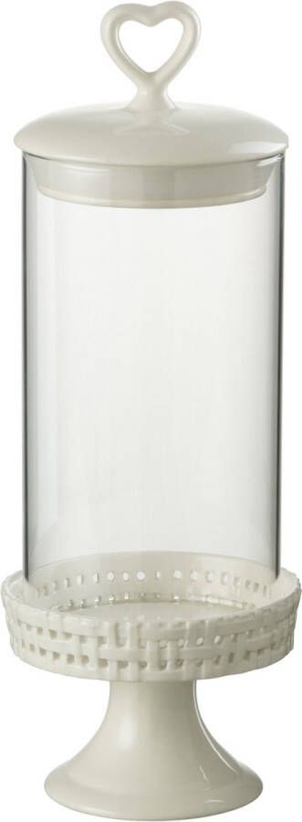 J-Line Cake bord onder glas taartplateau keramiek wit medium woonaccessoires