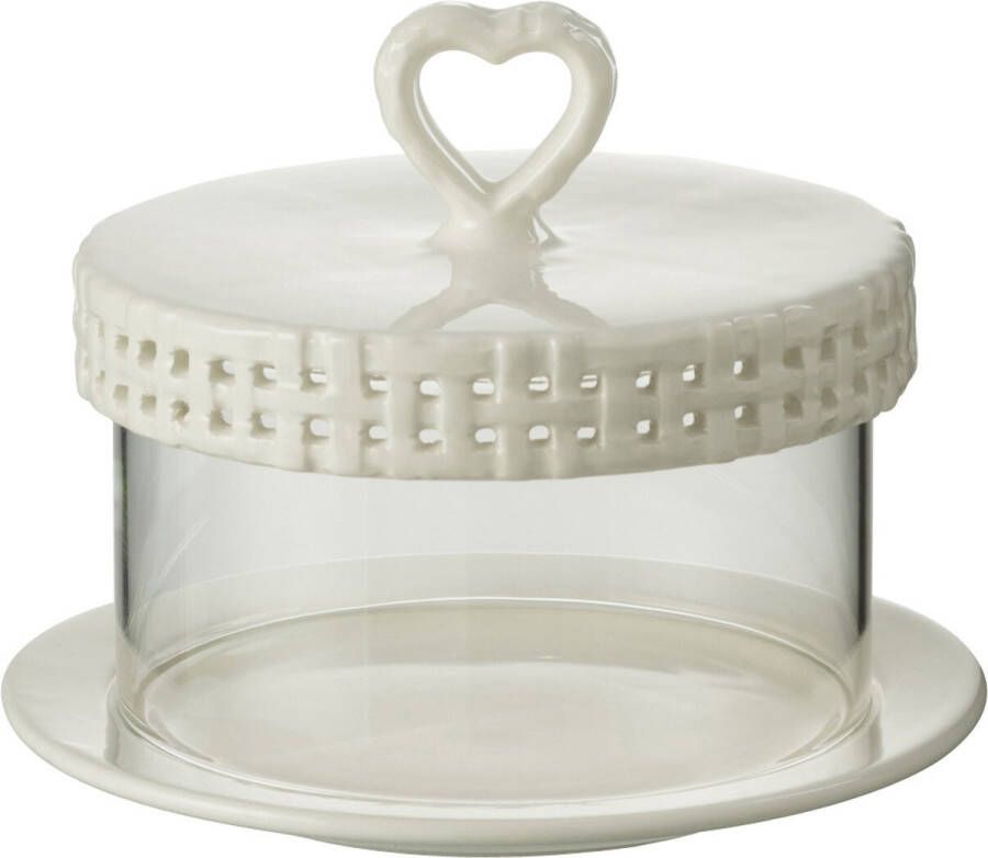 J-Line Cake bord onder glas taartplateau keramiek wit small woonaccessoires
