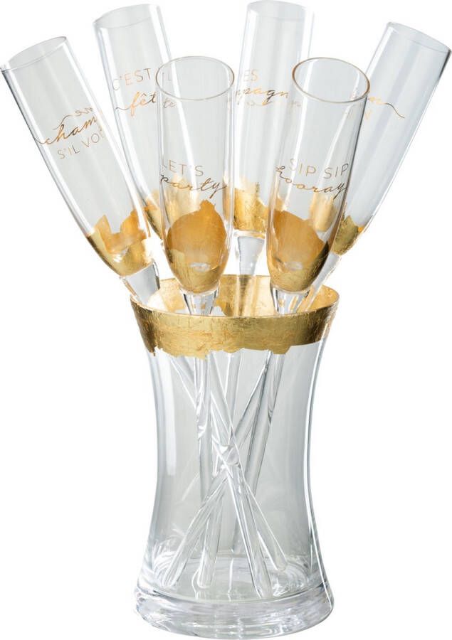 J-Line Champagneglazen In Vaas Glas Transparant Goud