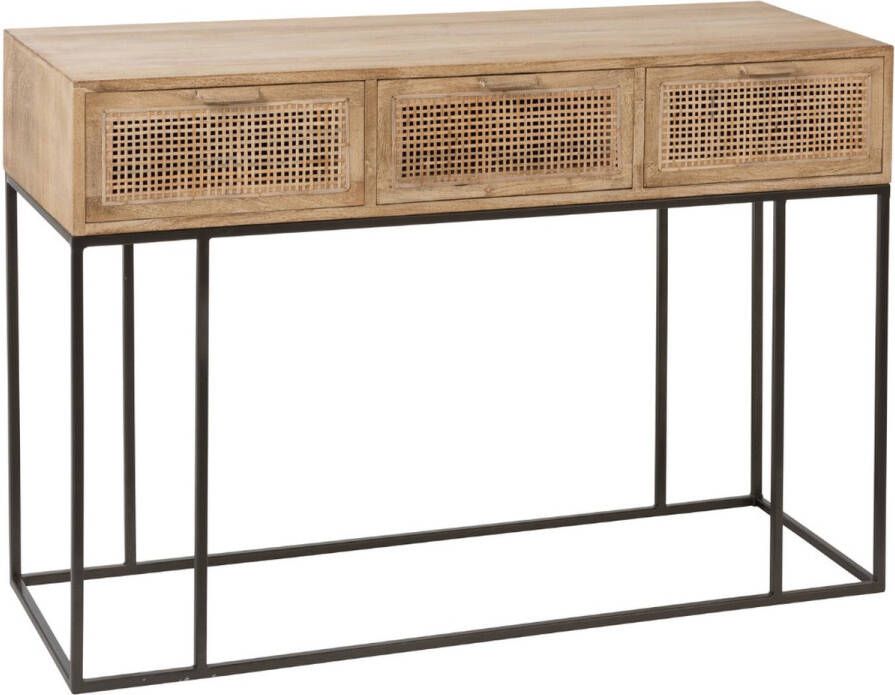 J-Line Console 3 Tiroirs Rotin Tisse Bois De Manguier Naturel