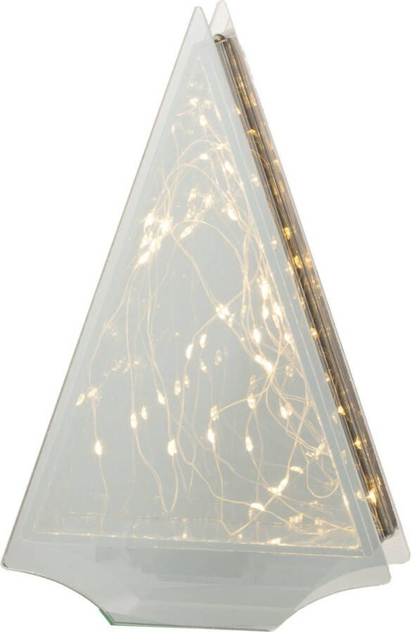 J-Line Kerstdecoratie driehoek met verlichting glas goud large LED lichtjes kerstversiering
