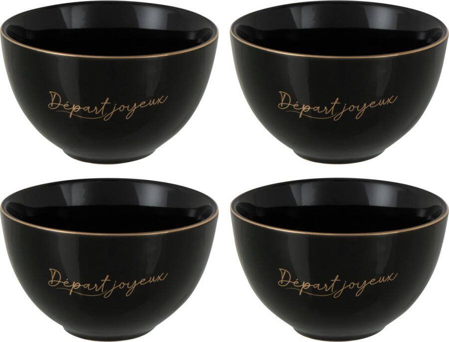J-Line Départ Joyeux kom porselein zwart & goud small 4 stuks woonaccessoires