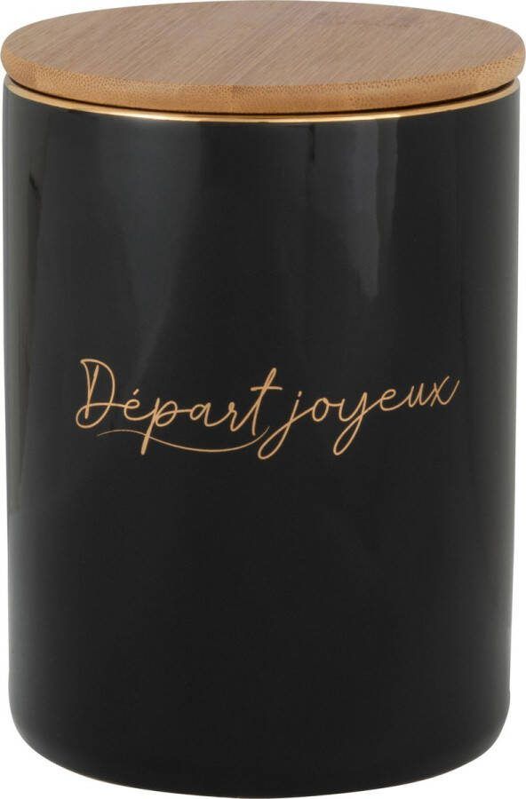 J-Line Départ Joyeux voorraadpot porselein zwart & goud woonaccessoires