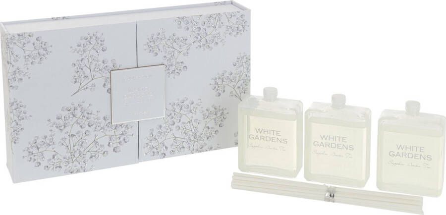 J-Line doos van 3 geurolie + stokjes White Gardens wit