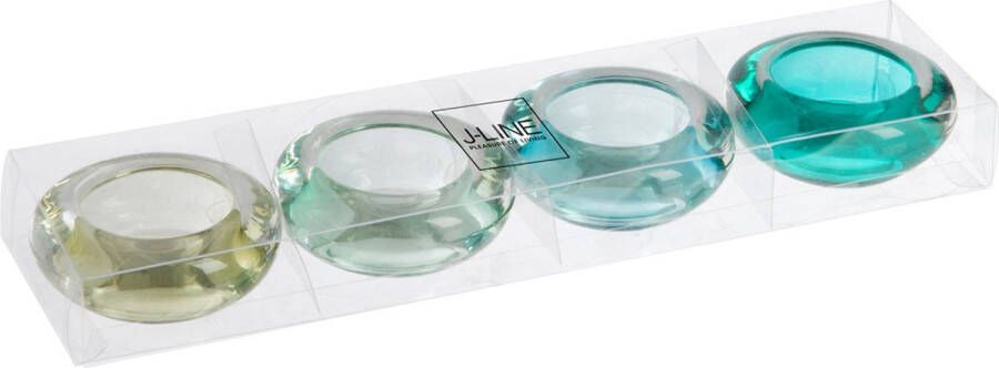 J-Line Doos 4 Theelichthouder Laag Glas Munt Mix Transparant 27X3X7Cm