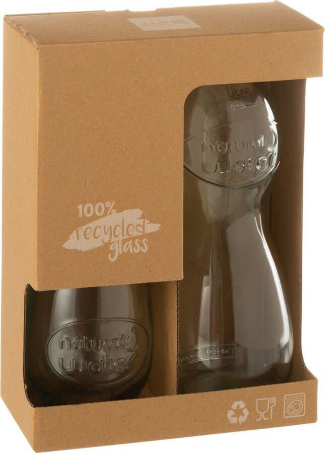 J-Line Doos Fles+2Glazen Natural Water Glas Transparant