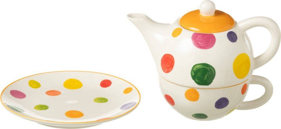 J-Line doos 'Tea For One' kopje + schoteltje + theepot set porselein mix