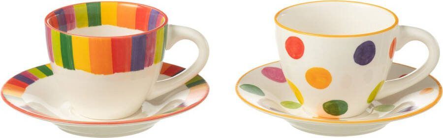J-Line doos van 3 mok + bord Polka porselein mix 2 stuks
