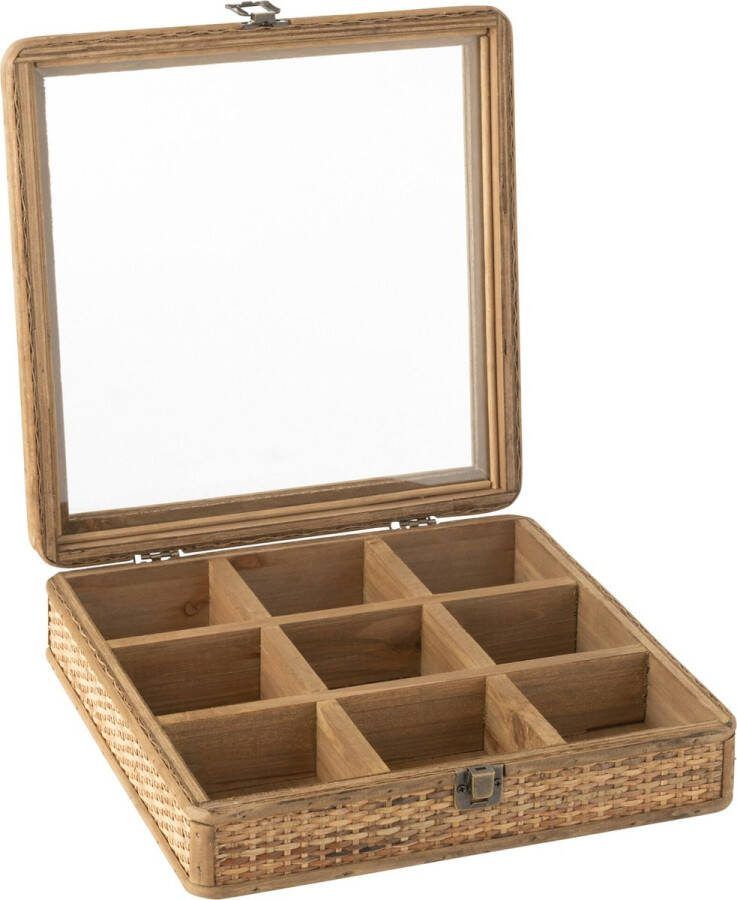J-Line doos Vierkant 9 compartimenten rotan|glas naturel