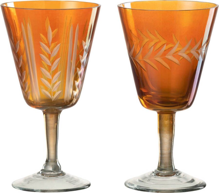 J-Line Voet Verticaal Hal glas drinkglas oranje 2 stuks woonaccessoires