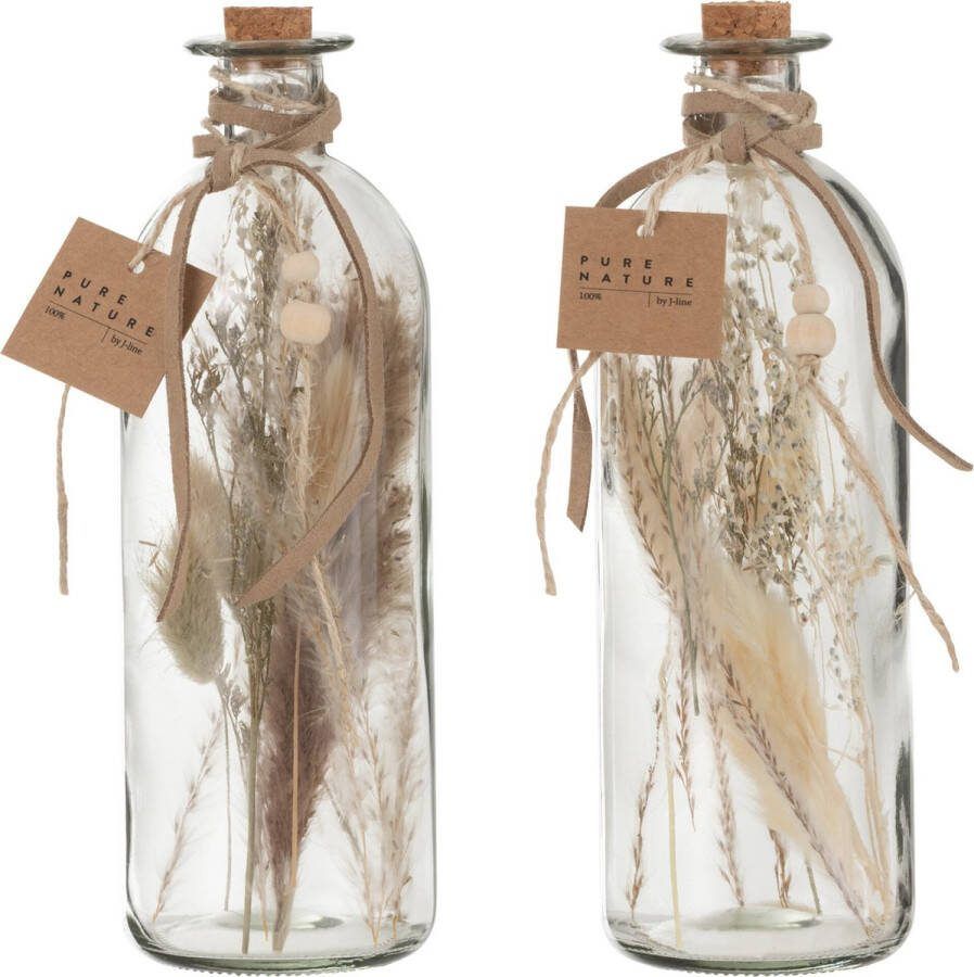J-Line Fles Met Gedroogde Bloemen Glas Naturel Large Assortiment Van 2