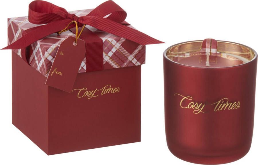 J-Line Geurkaars Cosy Times Sapphire Amber Tea Glas Rood Small-35H