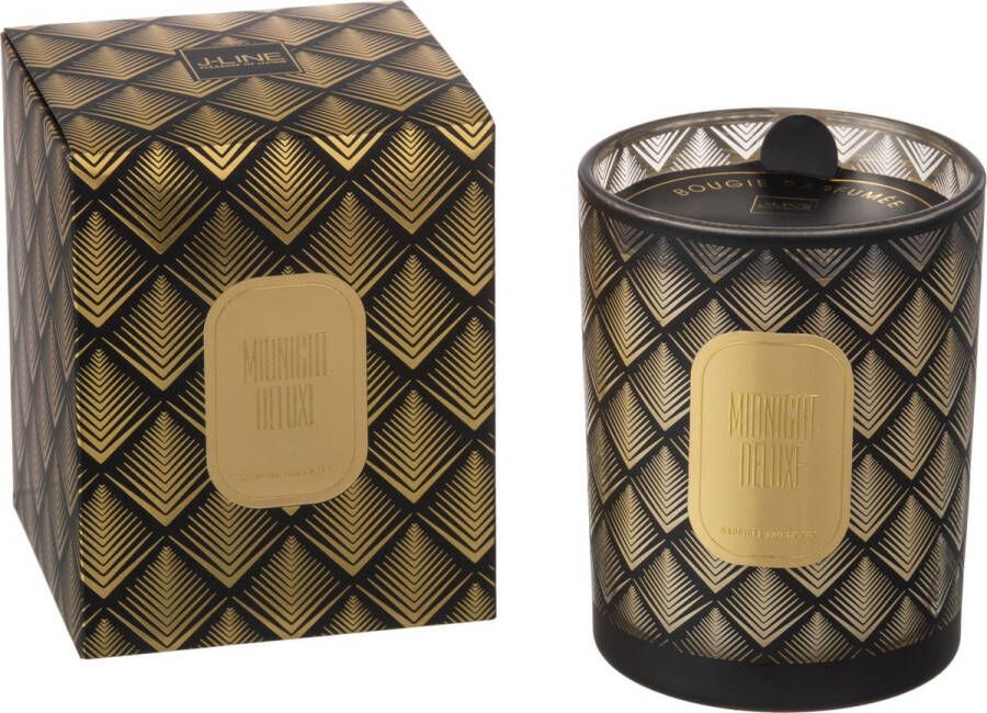 J-Line Geurkaars Midnight Deluxe Sapphire Amber Tea Glas Zwart Goud Large-70H Moederdag Cadeau Voor Mama