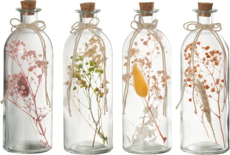 J-Line Hangende Flessen Kleurrijk Gedroogde Bloemen Glas Mix Large Assortiment Van 4 Paasdecoratie
