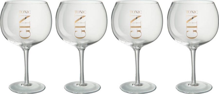 J-Line Hoog Gin glas transparant & goud giftbox set van 4 stuks woonaccessoires