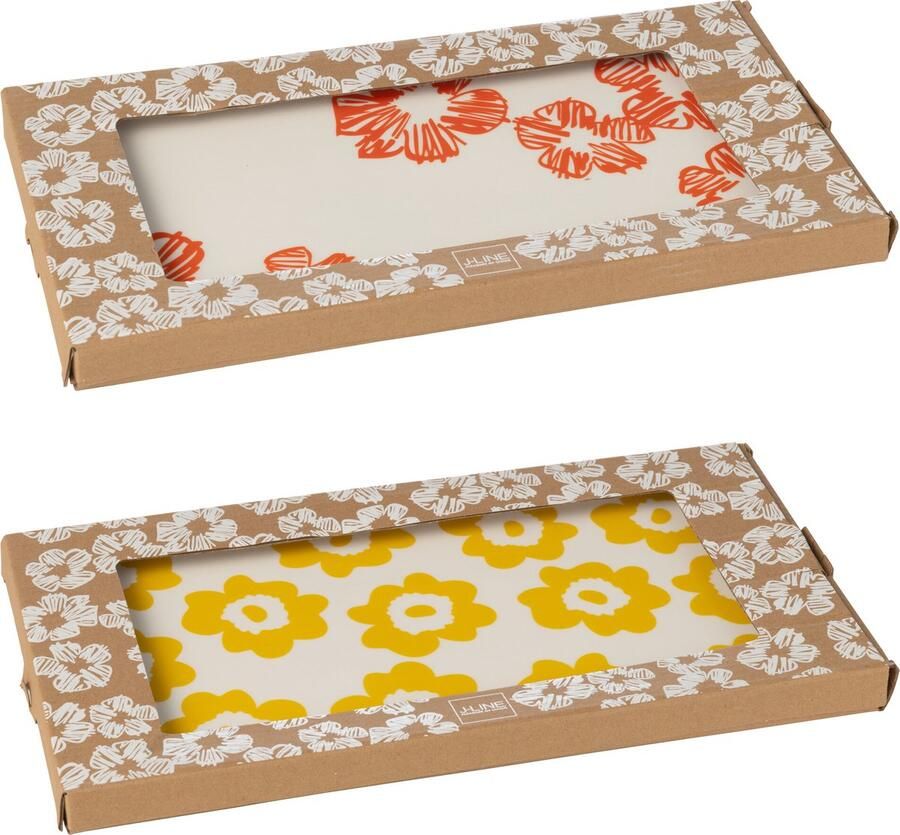 J-Line bord Bloemen Rechthoek keramiek mix 2 stuks