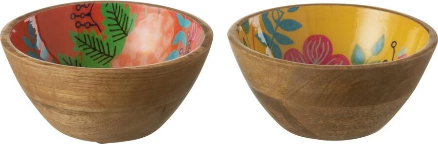 J-Line Kom Bloem Mango Hout Geel Roze Small Assortiment Van 2
