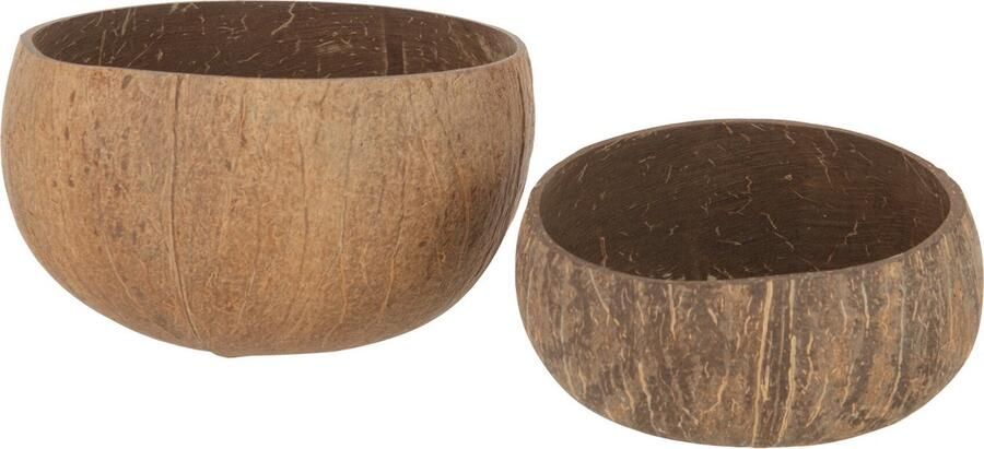 J-Line kom Halve Kokosnoten Ruw bamboe naturel 2 stuks