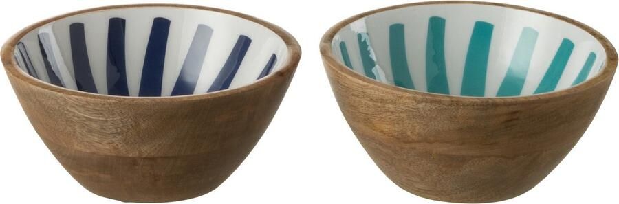 J-Line Kom Stralen Mango Hout Blauw Wit Small Assortiment Van 2