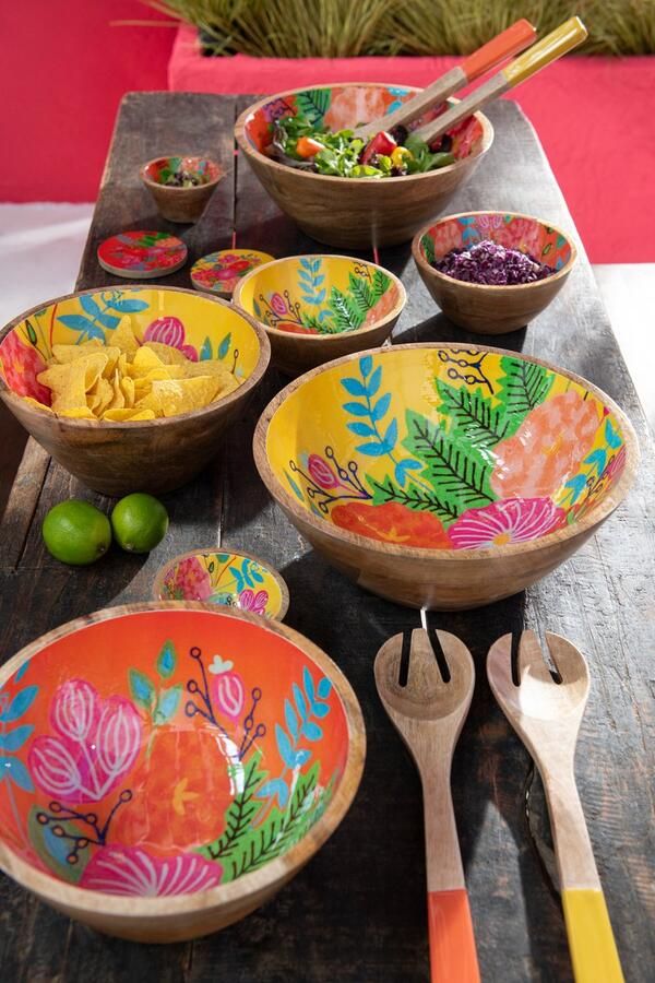 J-Line Set Van 2 Salade Serveerder Mango Hout Geel Roze Assortiment Van 2
