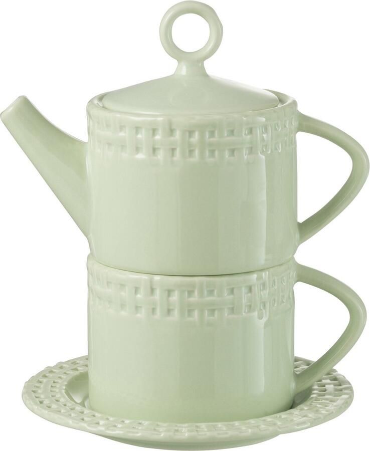 J-Line theepot + theekop keramiek groen woonaccessoires