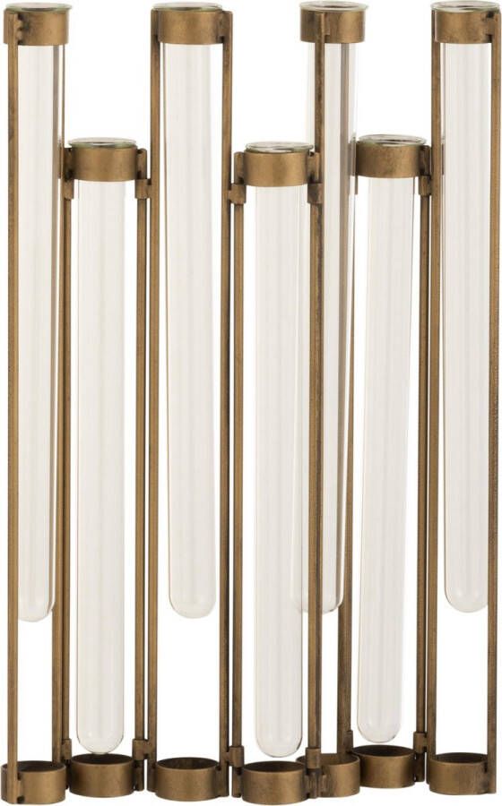 J-Line Vaas 7 Tubes Metaal Glas Goud Bloemenvaas 39.50 cm hoog