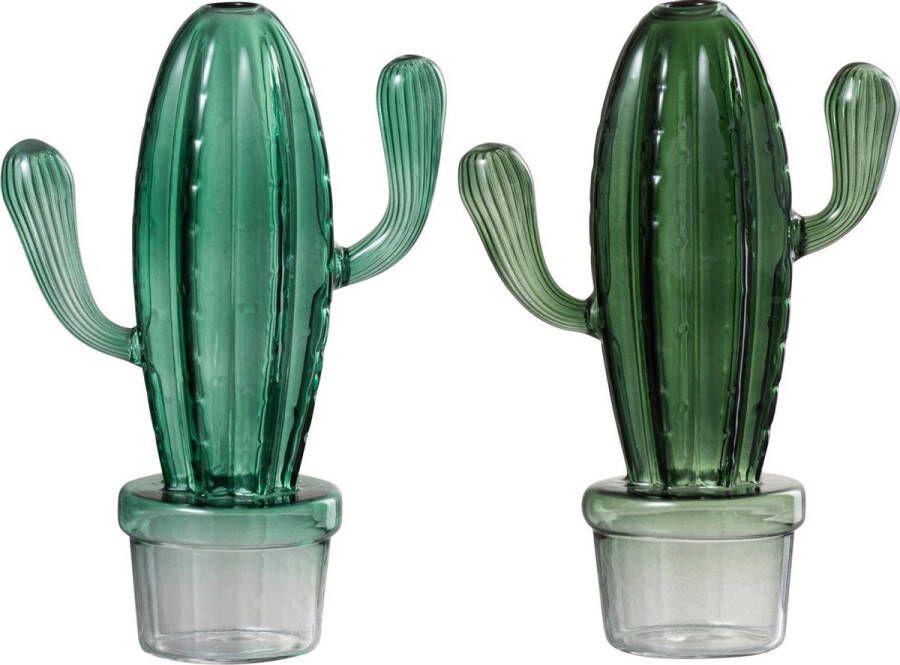 J-Line J Line Vaas Cactus Pot Glas Mix Groen Assortiment Van 2