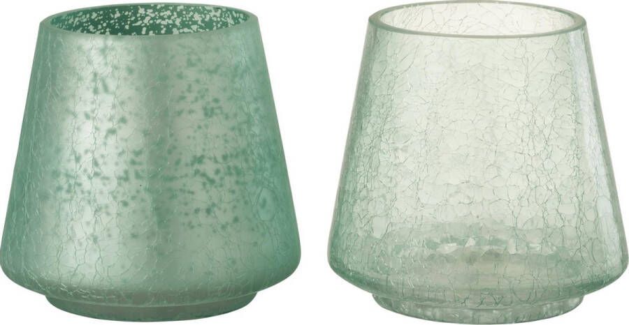 J-Line J Line Windlicht Conisch Craquele Mat Blinkend Groen Medium Assortiment Van Twee