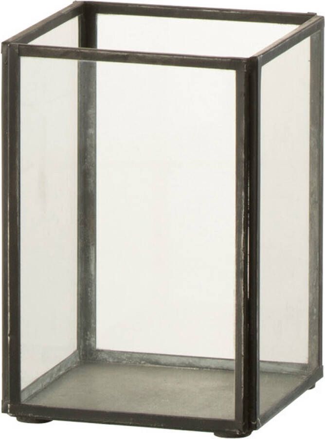 J-Line Kaarshouder Glas Metaal Zwart Small Kaarsenhouder 10.00 x 10.00 x 15.00 cm 1 stuks