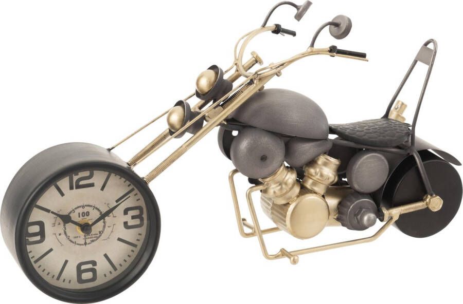 J-Line Klok Moto Metaal Antiek Grijs Goud Vaderdag Geschenk Cadeau Voor Papa