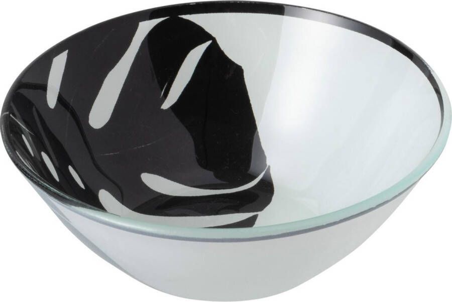J-Line Kom Blad Rond Glas Zwart Wit 14 5 cm
