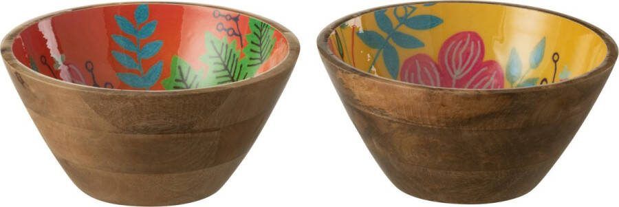 J-Line Kom Bloem Mango Hout Geel Roze Medium Assortiment Van 2