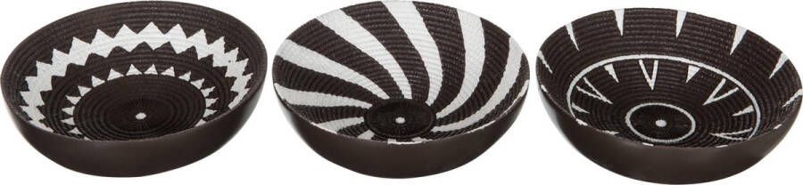 J-Line Kom rond patroon D18x6cm Set van 3 Zwart Wit