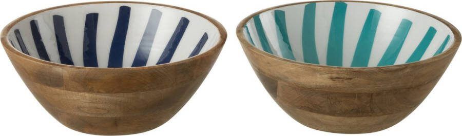 J-Line Kom Stralen Mango Hout Blauw Wit Large Assortiment Van 2