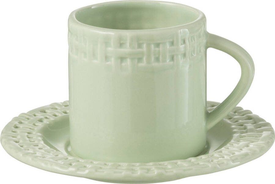 J-Line kopje + schoteltje keramiek groen 12 stuks woonaccessoires